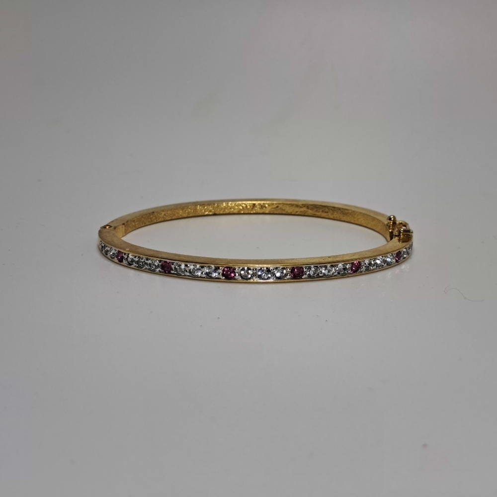 Vintage Swarovski Crystal Gold Tone Hinged Bangle Bracelet - Picture 2 of 4